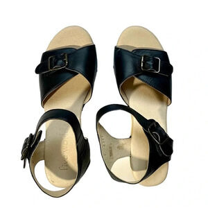 NEW Five Worlds Leather Open Toe Wooden Clogs